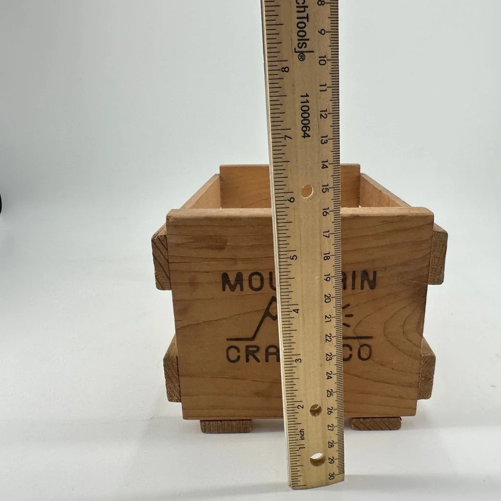 Mountain Crate Co Small Wooden Storage Crate Rustic Brown Mountain Sun Logo